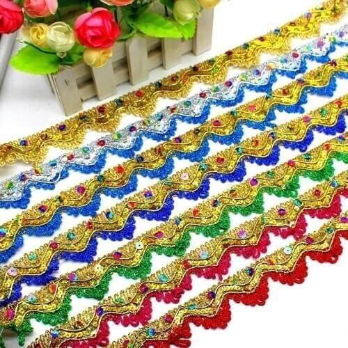 6 Yards Sequined Lace Ribbons Gold Carnival Cos Lace Appliques Cosplay Rainbow Christmas Diy Trims Crochet Scalloped Belt 3.5cm