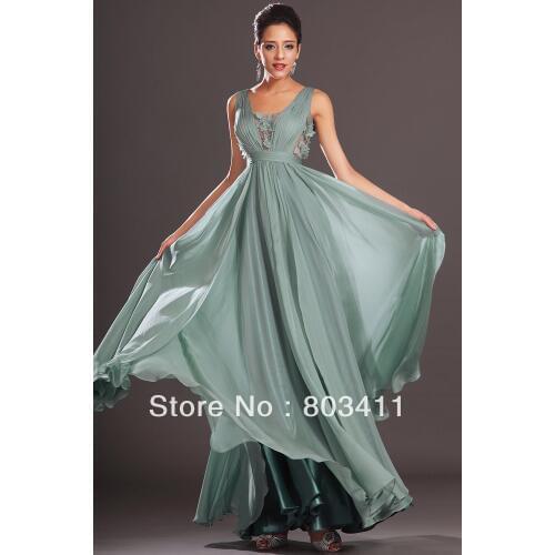 Free Shipping New Gorgeous A Line Sleeveless Hand-made Flowers Evening Dress