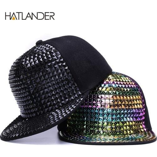 [HATLANDER]Personality sequins baseball caps flat brim outdoor hats girls boy bling Punk snapback cap Jazz Rock cool hip hop cap