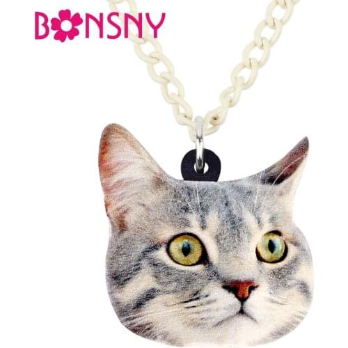Bonsny Statement Acrylic Novelty Kitten Cat Necklace Pendant Chain Choker For Women Girls Teen Fashion Cartoon Animal Pet Lovers