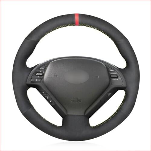 Black Suede Hand Sew Comfortable Soft Steering Wheel Cover for Infiniti G G25 G35 G37 EX EX35 EX37 Q Q40 Q60 QX50 (US) 2014-2018