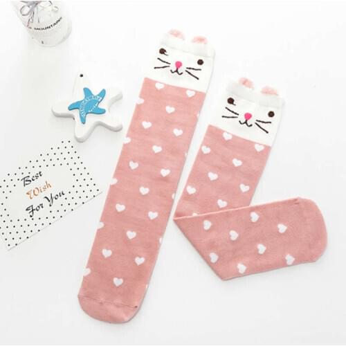 Baby girl socks cartoon han edition children heaps socks half cylinder boy knee-high kids knee above cat print cotton sock