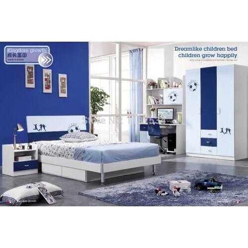 9016 Children wardrobe bed nightstand desk chair bedroom furniture set wooden children home furniture