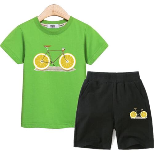 Fruit Bike Kids Summer Clothing Boys Girls Short Sleeve T-shirt Pants Set 100% Cotton Suit Kids Outfit Funny Design Costumes
