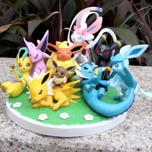 Nine Pokemon Family Pikachu Eevee PVC Statue Action Anime Figure Model Collection Kids Toys