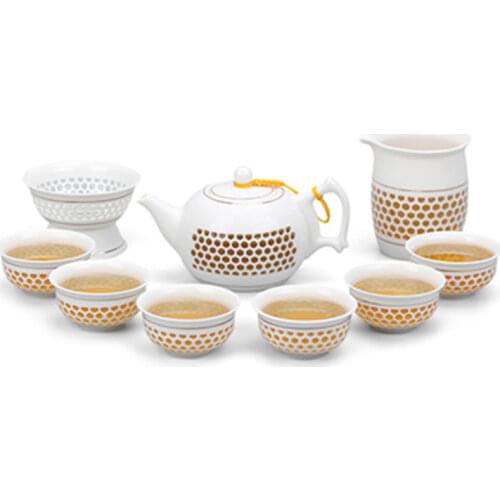 China Blue And White Porcelain Exquisite Tea Set Ceramic Set Of Kung Fu Tea Set Honeycomb Hollow Teapot Cup Lid Bowl