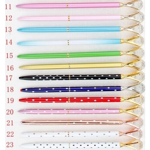 Creative Crystal Glass Kawaii Ballpoint Pen Big Gem Ball Pen With Large Diamond 24 Colors Fashion School Office Supplies