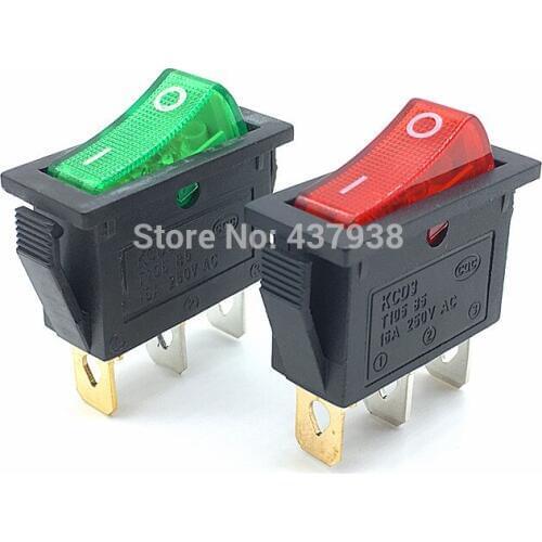 5pcs KCD3 Rocker Switch ON-OFF 2 Position 3 Pin Electrical equipment With Red Green Light Power Switch 16A 250VAC/ 20A 125VAC