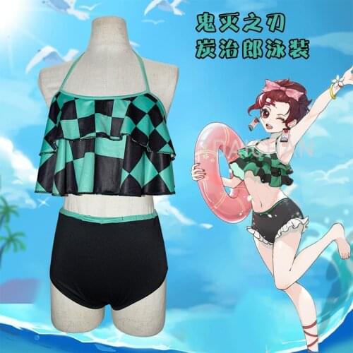 Cosplay Demon Slayer Bikini Kamado Tanjirou Swimsuit Kimetsu No Yaiba Kochou Shinobu Sling Two Piece Bathing Swimming Suit Cute