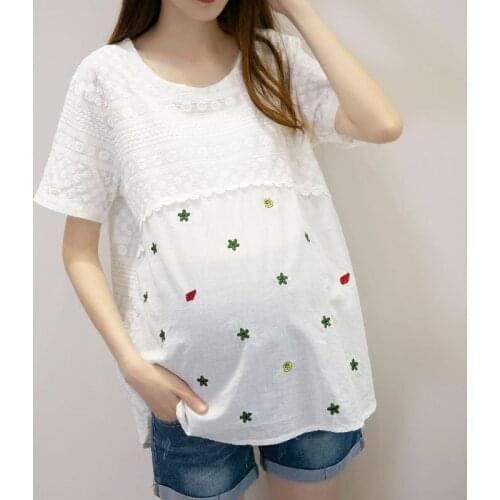 Summer Cotton Embroidery Pregnant Maternity T Shirts Short Sleeve Casual Pregnancy Clothes For Pregnant Women Maternity Tees Top