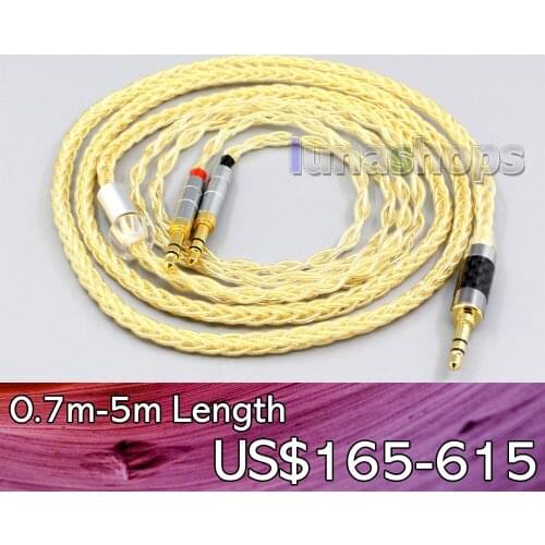 LN006500 3.5mm 2.5mm 4.4mm XLR 8 Cores 99.99% Pure Silver + Gold Plated Earphone Cable For Onkyo A800 Headphone