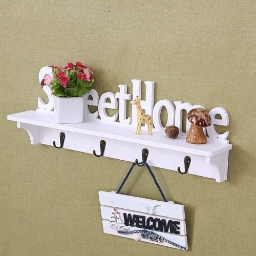 Sweet Home Wall Hooks Key Holder Storage Rack Mounted Creative Hanger Hanging Wood Shelf Kitchen Bathroom Decoration Organizer