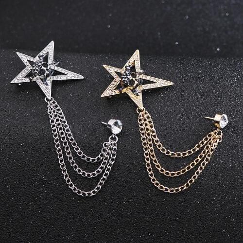 Fashion Star Crystal Brooch Retro Rhinestone Crystal Skull Pirate Skeleton Tassel Chain Pin Brooch Personality Couple Gifts