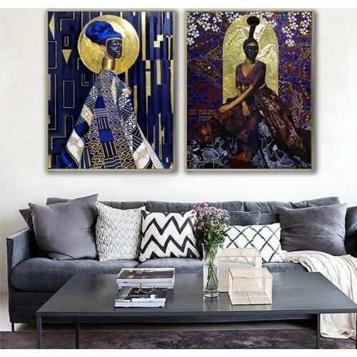 Fashion black women wall painting posters art africa figure canvas pictures living room wall decoration