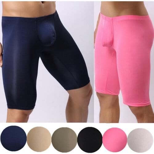 Fashion Mens Boxers Half Leg Pants Bodysuit Trouser Shapewear Boxers Shorts Underwear Comfortable Underpants Ultra-thin Boxers