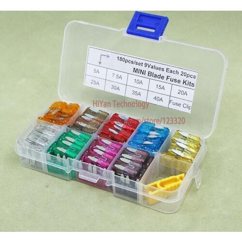 180pcs/lot) ATM Mini Auto Car Blade Fuse Assortment Kit 9 Values Each 20pcs With Fuse Clips Using For SUV Auto Car Motorcycle
