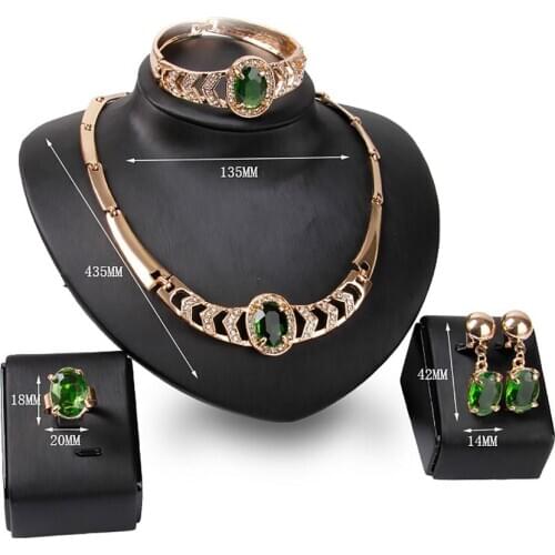 4PCS Lady Ornament Jewelry Set Necklace Charming Women Bracelet Pair Ear Stud Vintage Female Finger Ring