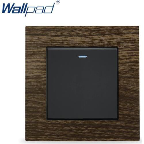 Wood 1 Gang 3 Way Wallpad Luxury Wall Light Switch Metal Panel Push Button Switches Intermediate Cross Light Switch