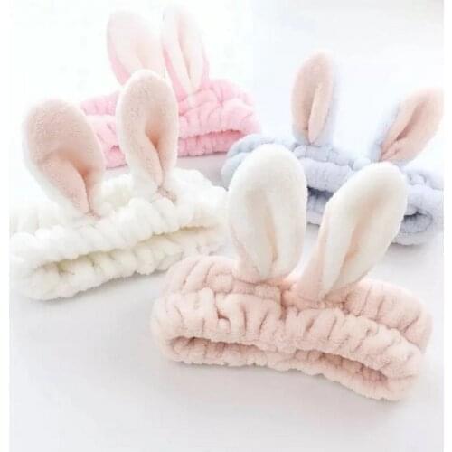 New Headband For Washing Coral Fleece Bow Makeup Hairbands Rabbit Ear Turban Elastic Headbands Headwear Women Hair Accessories