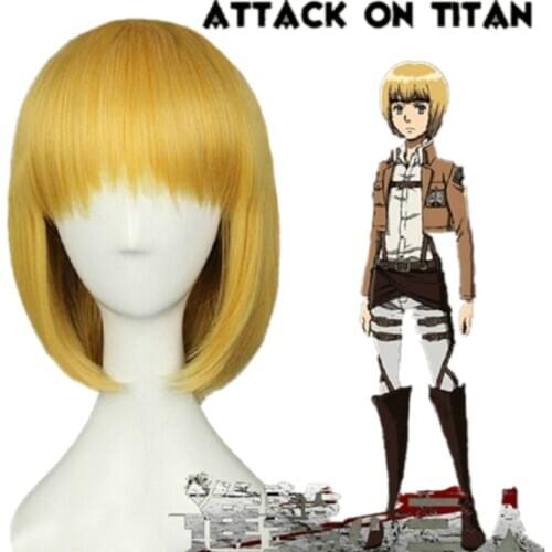 Animation Attack on Titan Cosplay Wigs Armin Arlart Golden Women Bob Short Synthetic Hair Cosplay Costume Wigs + Wig Cap