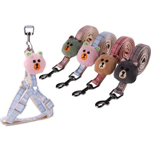 120cm Dog Leash And Harness Set With Cartoon Bear Toy For Small Dogs Nylon Cat Harness And Leash Set Soft Dog Harness No Pull