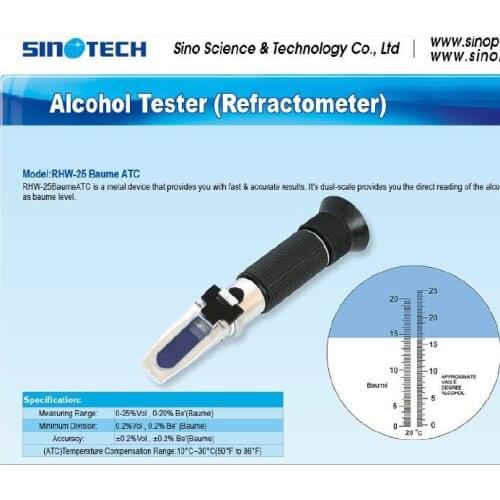 Free shipping Hand-held wine refractometr 0-25% VOL Grape & Alcohol Refractometer RHW-25baumeATC(Black)