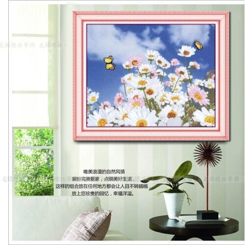 Needlework,DIY Ribbon Cross stitch Sets for Embroidery kit,Butterfly flower love ribbon Cross-Stitch handwrok garden needlework