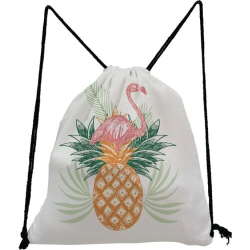 Fruit Print Drawstring Bag Pineapple Travel Bag Flamingo Teenager Backpack Eco Reusable Storage Bags Fashion Child School Bags