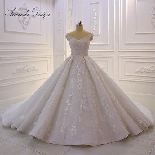 Amanda Design traje de novia Off Shoulder Lace Appliqued Beading Wedding Dress