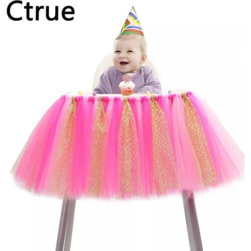 100CMx35CM Tulle baby chair skirt table High Chair skirt boy Baby Shower Decoration kids girl First Birthday party decorations