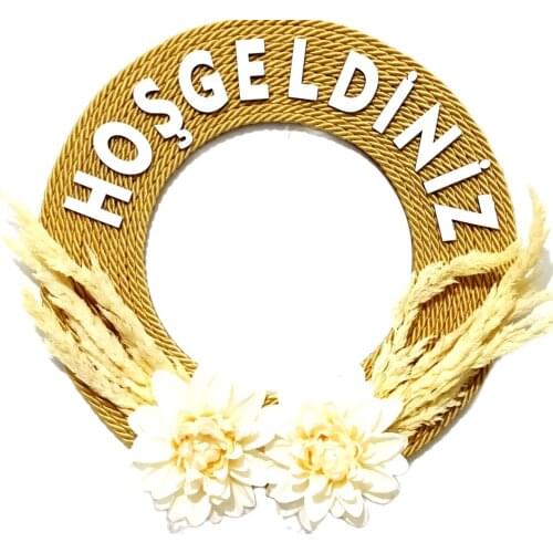 Cream Color Floral Handmade Wall and Door Decoration with 'Hoşgeldiniz' Lettering