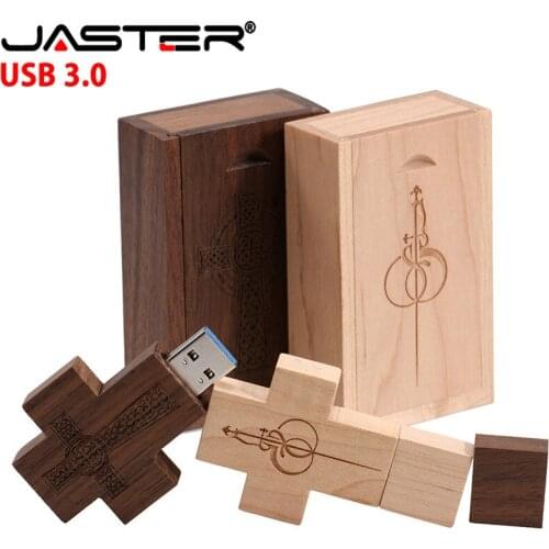 USB 3.0 pen drive free custom logo USB flash drive 128G cross pendrive wooden box Key chain memory stick Creative wedding gift