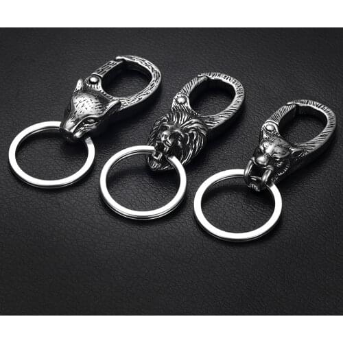 Stainless Steel Animal Vintage Key Chain for Jewelry Making Accessories Men Lobster Clasps Findings Egale Lion Skull Cow Wolf