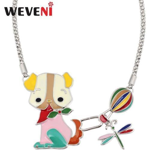 WEVENI Enamel Alloy Cartoon Dog Dragonfly Fire Balloon Choker Necklace Pendant Anime Jewelry For Women Girls Teens Birthday Gift