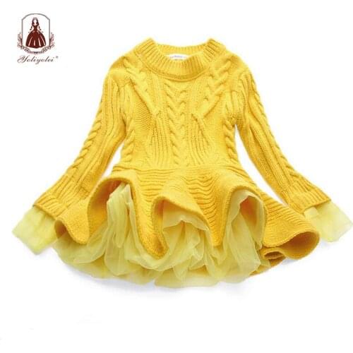 Yoliyolei Spring Winter Girls Clothes Tulle Mesh knitting Tutu Dresses Vestidos Childrens Dresses for Girls Long Sleeve