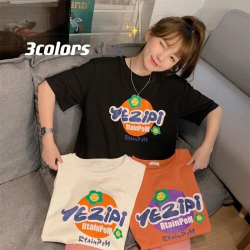2021 Summer New T-shirt Womens Loose Color Girlfriends Candy Color Letter Printed Top All-match Harajuku Style