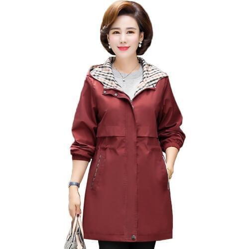 2020 New Spring Autumn Plus Size Loose Womens Clothing Hooded Jacket Cotton Casual Long Windbreaker Coat Female Outerwear W1394