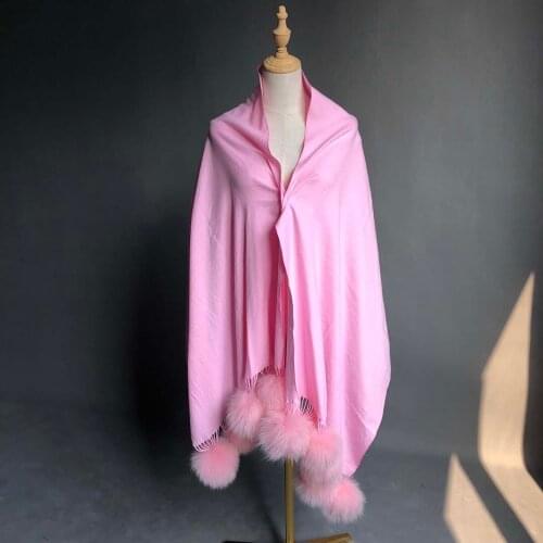 Fox fur ball hem Shawl Women Poncho new women fashion Wool Coat high quality Cashmere Cloak Shawl