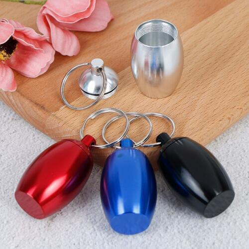 1PC Mini Waterproof Metal Alloy Pill Box Case Bottle Cache Drug Holder Container Keychain Medicine Box Color Optional