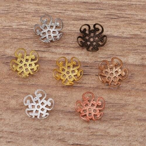 1000pcs Filigree Brass Metal Flower Spacer Beads Caps Charms Accessories DIY Bridal Wedding Jewelry Set Making Wholesale