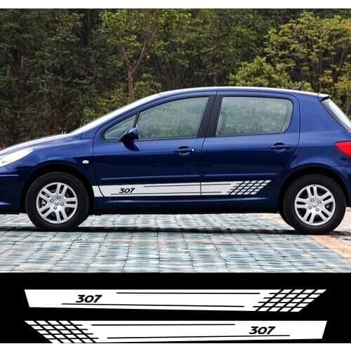 2PCS Auto Decoration Reflective Car Door Side Skirt Stripes Decals For Peugeot 307 Graphical Vinyl PVC Stickers Car Accessories