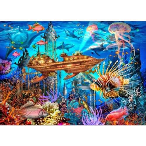 5D DIY Full Square / Round Diamond Painting Sea animal castle Cross Embroidery Decor Stickers Puzzle Gift S659