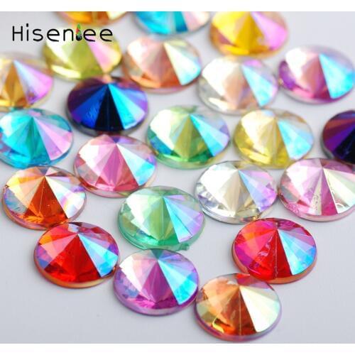 Acrylic Crystal 10mm AB Colors Glittering Gemstone Flat Bottom Excellent Quality Strass Sewing Rhinestone for Wedding Dress Art