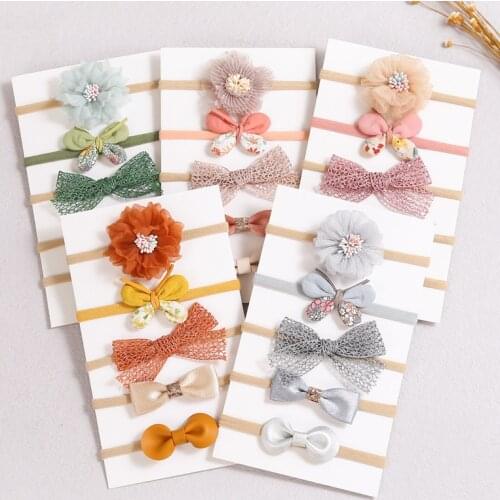 BalleenShiny 5pcs Baby Girls Headband Bow Flowers Princess Hair Accessories Kawai Headwear Elastic Rubber Band Gradient Color