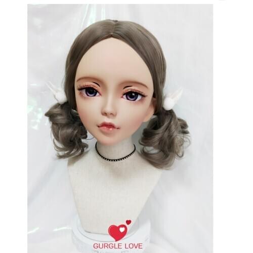 ChanB)Female Sweet Girl Resin Half Head Kigurumi BJD Eyes Crossdress Cosplay Japanese Anime Role Lolita Mask With Eyes And Wig