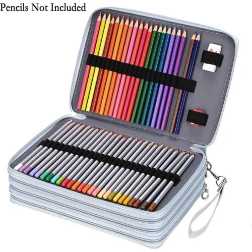 120 Pencil Case Holder Organizer with Zipper PU Leather Large Capacity Slots Colouring Pen Case Holder Bag (Gray)