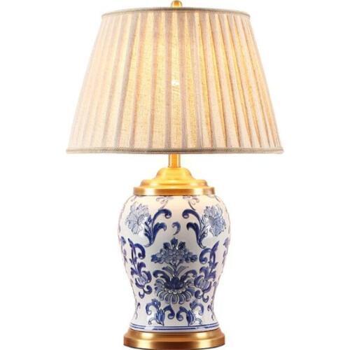 High End Chinese Blue and White Ceramic Linen Dimmer Table Lamp for Foyer Apartment Bed Room Porcelain Light 59/71cm