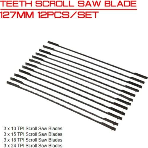 12Pcs/set Teeth Scroll Saw Blade 127mm for Cutting Wood Woodworking Power Tool Accessories Black
