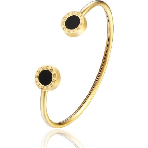 Fashion Hot Selling Womens Jewelry, Roman Numerals Black Enamel Stainless Steel Open Bracelet Party Gift Bangle Wholesale B027