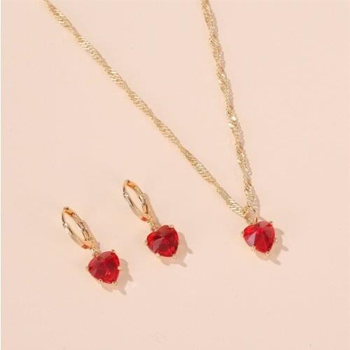 Love Necklace Earring Set Heart-shaped Crystal Zircon Female Jewelry Temperament Classic Wedding Party Female Earring Necklace